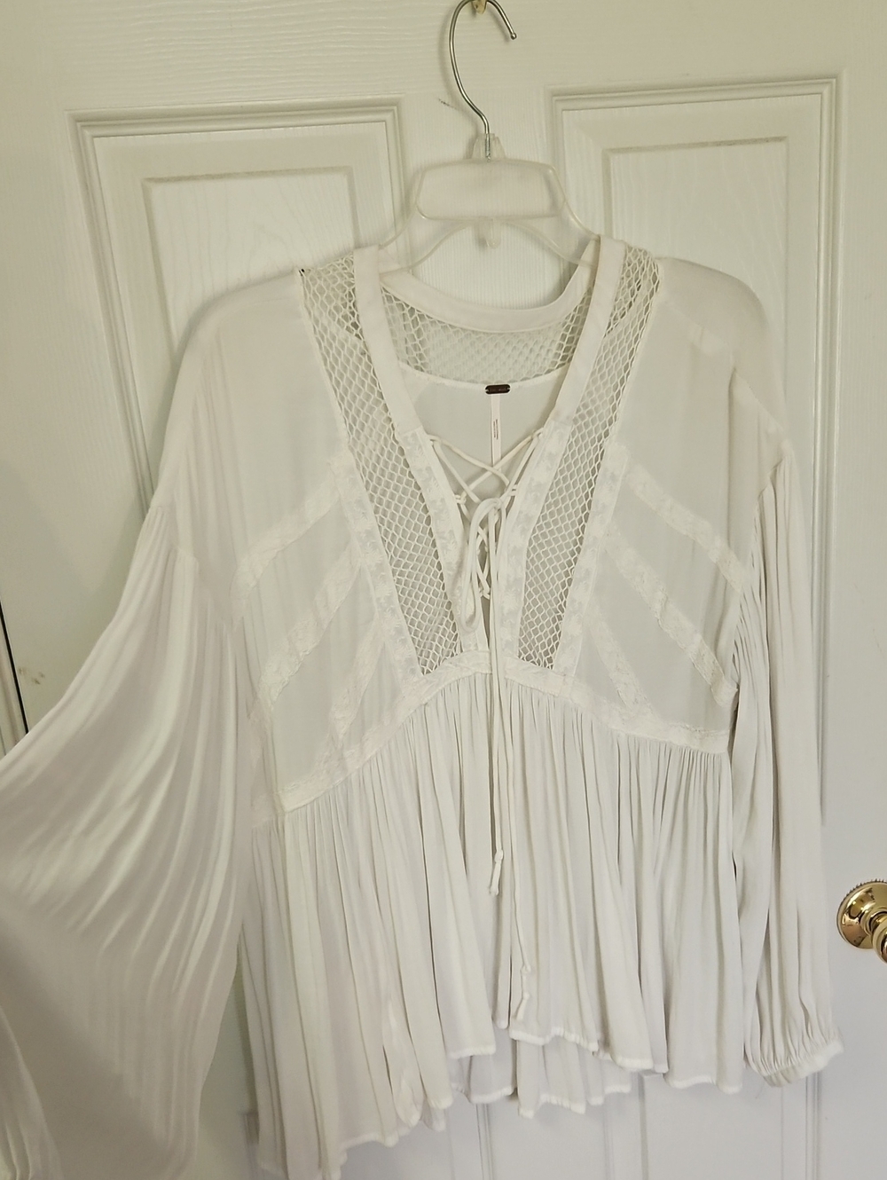 Women's White Lace-Up Peasant Blouse Free People